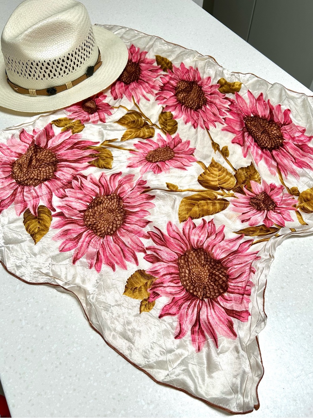 SILK Sunflower Accent Scarf - Pink & Gold